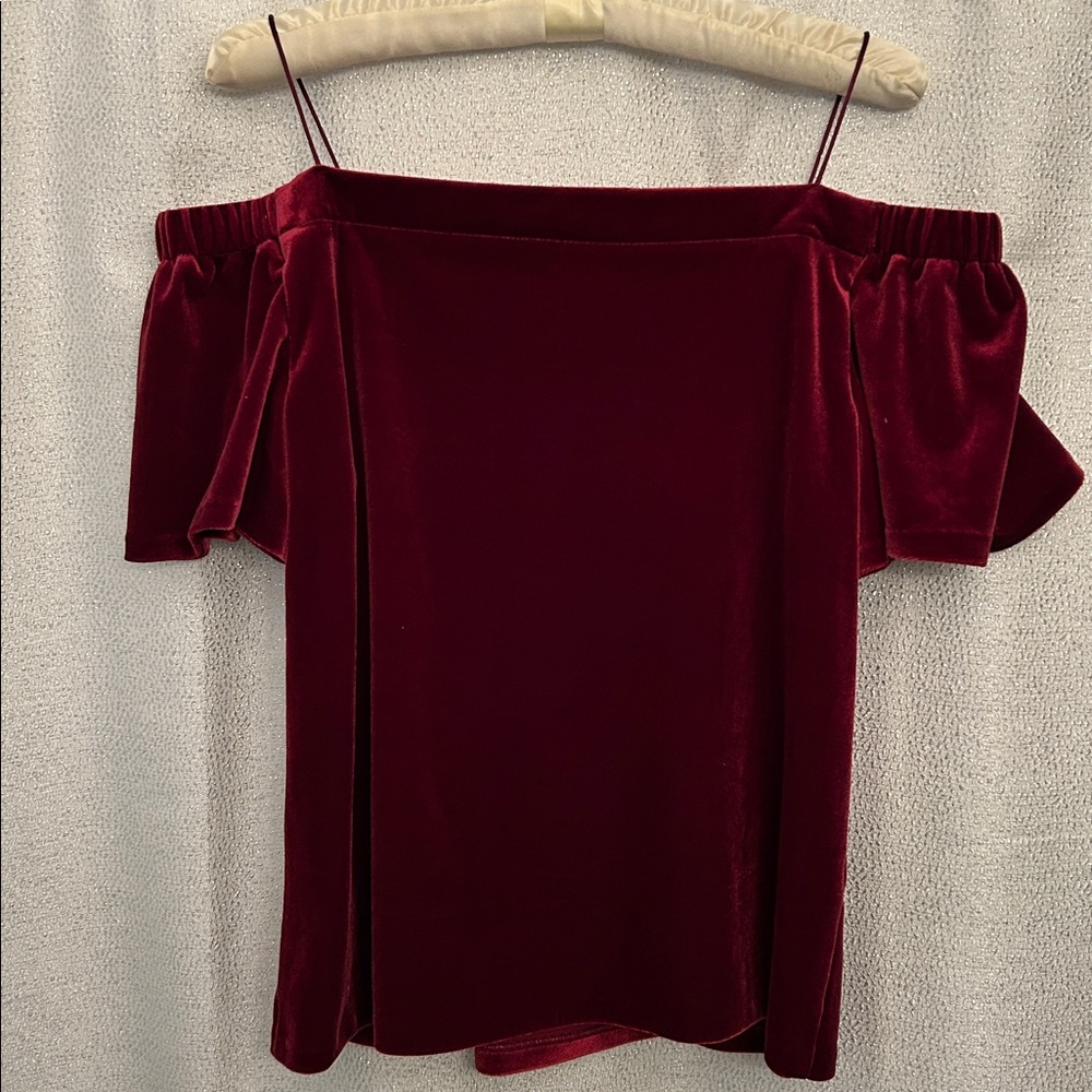Elegant Velvet Off-Shoulder Top in Rich Burgundy - Picture 3 of 5
